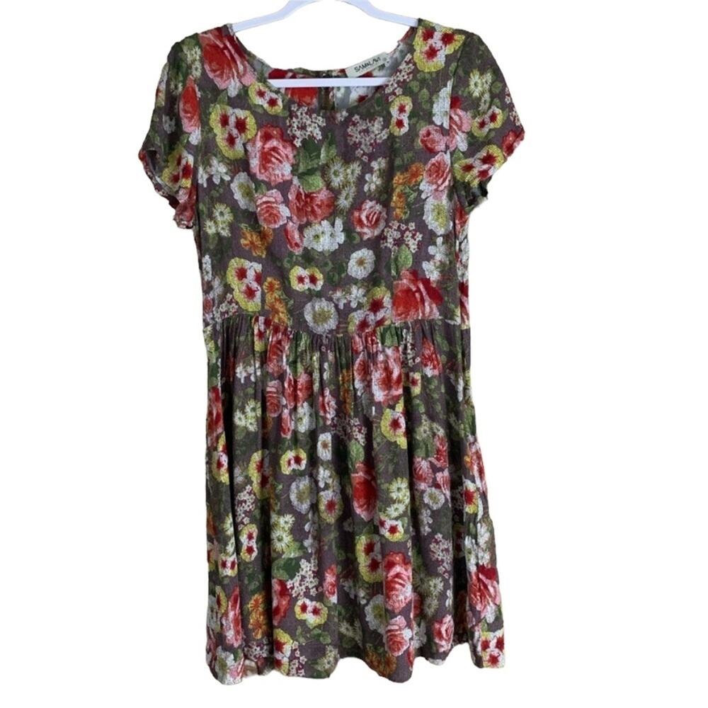 Anthropologie Sam & Lavi Botanica Mini Swing Dress Floral Short Sleeve SZ 10